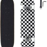 31×8 Inch Pro Skateboard Complete,7 Layer Canadian Maple Wood Double Kick Concave Skate Boards, Tricks for Youths,Beginners,Girls,Boys,Kids,Teens,Adults (Black, White)