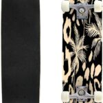 Watercolor Flowers Pattern red Tropical Elements Green Leaves Yellow Skateboards for Beginners 31″x8″ Maple Double Kick Concave Boards Complete Skateboards Outdoor for Adults Youths Kids Teens Gifts