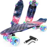 22 inch Skateboards for Kids, Cruiser Skateboard for Beginners Girls Boys Teens Adults, Mini Skateboards Classic Complete Skate Board with Skate T-Tool, Max Load 220 LBS