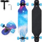 Longboard Skateboard, 41 Inch Drop Through Longboard Complete 9-Ply Nature Maple Premium  Long Board for Adults, Teens and Kids – High-Speed Bearings & T-Tool