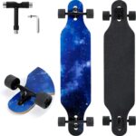 Longboard Skateboard, 41 Inch Drop Through Longboard Complete 9-Ply Nature Maple Premium  Long Board for Adults, Teens and Kids – High-Speed Bearings & T-Tool