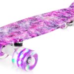 Skateboards 22 Inch Mini Cruiser Skateboard Complete Retro Skate Boards with Colorful Light Up Wheels for Kids Girls Boys Beginners
