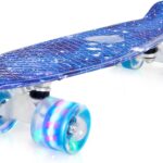 Skateboards 22 Inch Mini Cruiser Skateboard Complete Retro Skate Boards with Colorful Light Up Wheels for Kids Girls Boys Beginners
